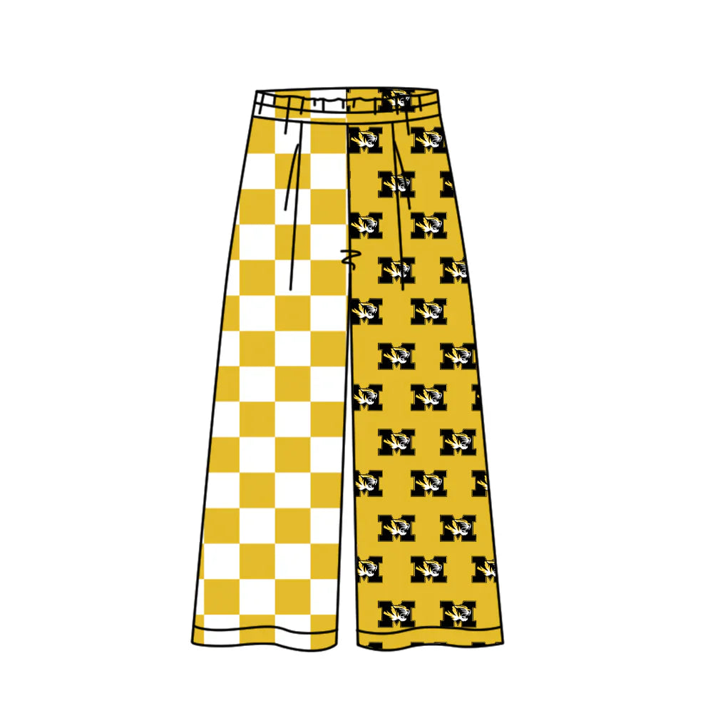 (Custom Design Preorder MOQ 5) Adult Women Yellow Checked M Tigers  Team Flare Pants Bottom