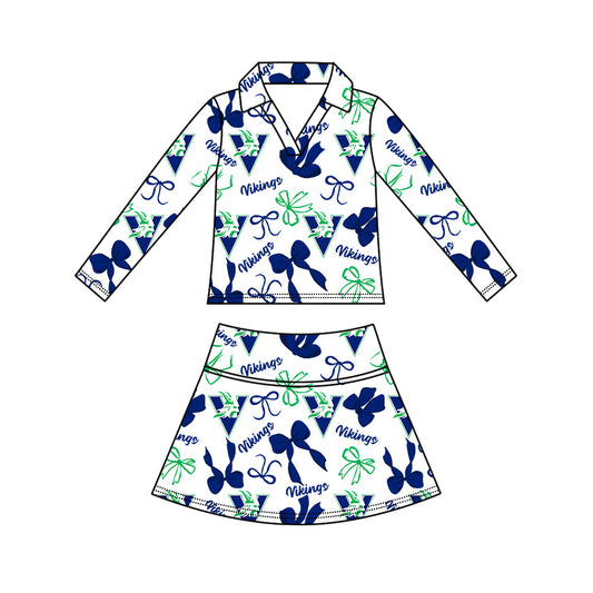 Preorder (moq 5)Baby Girls Bows Vikings Top Skirt Short Team Clothes Set