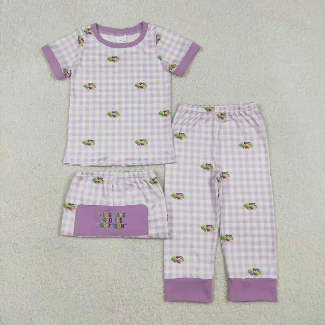 Sibling Baby Boys Girls  Mardi Gras Donuts Boots Pajama Set Dress and Zipper Romper