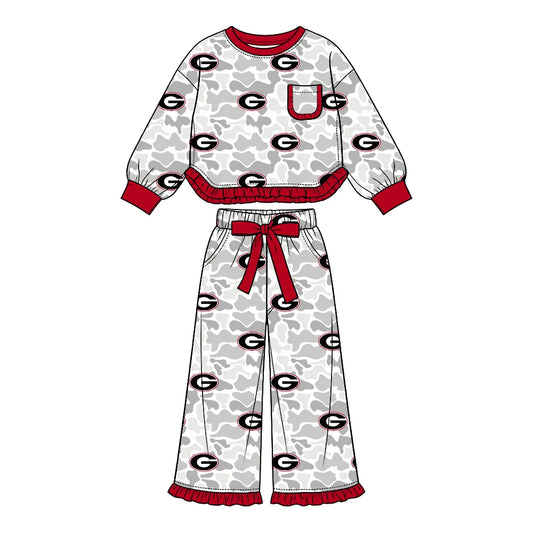 Preorder( 5  MOQ) Baby Girls Sport Team Georgia Camo Long Sleeve Pants Outfit