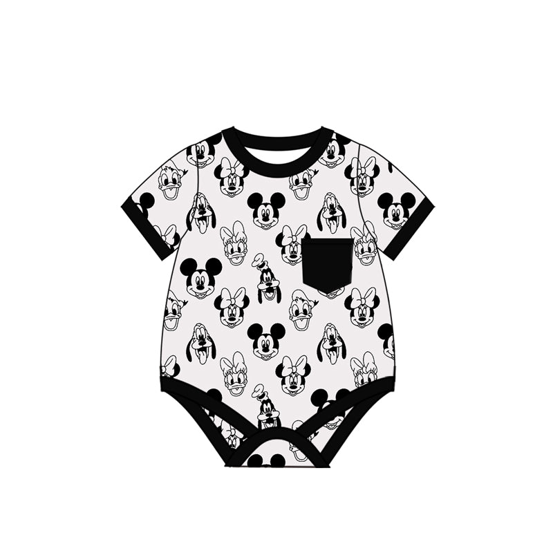 (Custom Design Preorder MOQ 5 ) Cartoon Mouse Print Baby Pocket Summer Romper