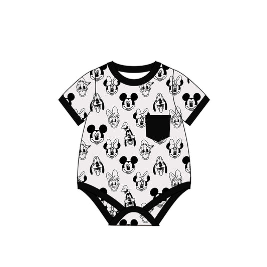 (Custom Design Preorder MOQ 5 ) Cartoon Mouse Print Baby Pocket Summer Romper