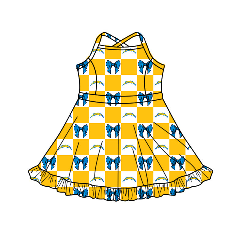 (Custom Design Preorder MOQ 5 Each Item) Teams Los Angeles Chargers Yellow Plaid Print Kids Clothes Sibling & Family Matching Styles