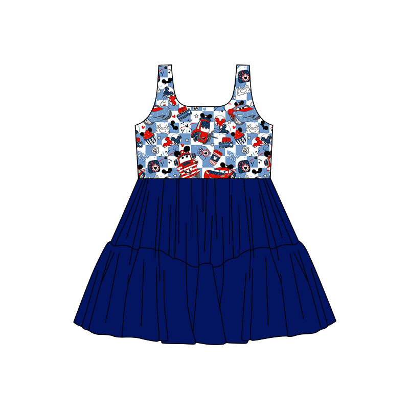 (Custom Design Preorder MOQ 5) Cartoon Mouse Plaid Girls Sleeveless Tulle Dress