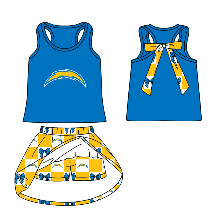 (Custom Design Preorder MOQ 5 Each Item) Teams Los Angeles Chargers Yellow Plaid Print Kids Clothes Sibling & Family Matching Styles