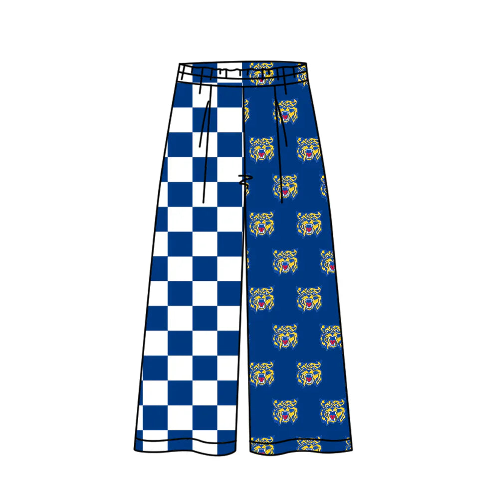 (Custom Design Preorder MOQ 5) Adult Women Blue Checked Raymondville Team Flare Pants Bottom