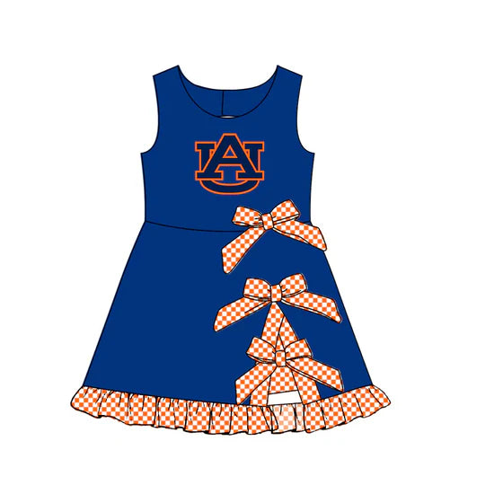 (Custom  Preorder MOQ 5) Baby Girls Strap Leopard AU Team Knee Length Dress