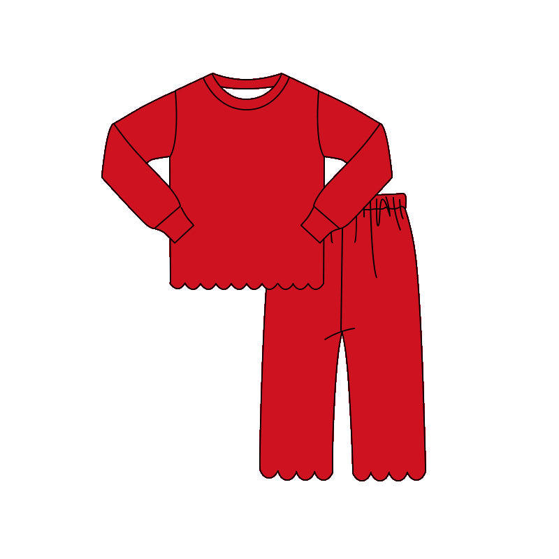 4.10 GLP2964 Preorder Red Cotton Girls Scallop Clothes Set