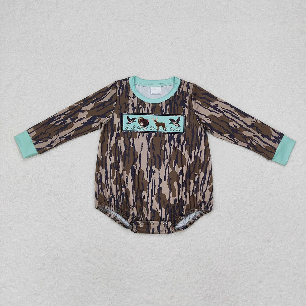 Sibling Baby Boys Turkey Duck Southern Wood Camo Hunting Rompers Sets