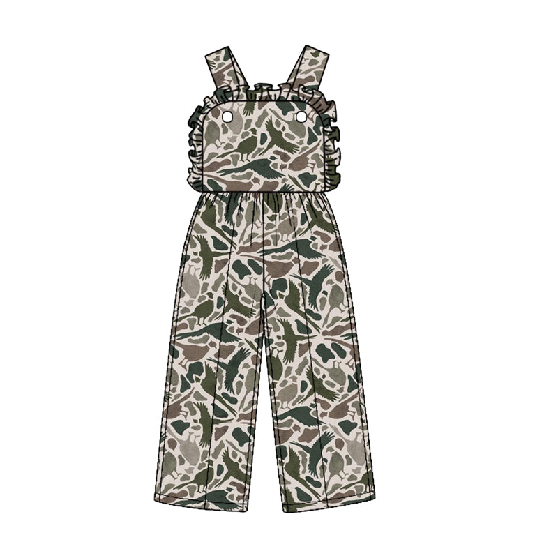 (Custom Design Preorder MOQ 5) Duck Camo Checkered Print Baby Girls Strap Jumpsuits Sisters Overall Styles Southern Sisters Wear