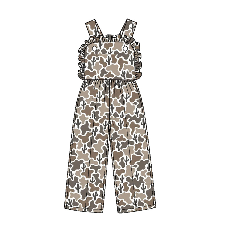 (Custom Design Preorder MOQ 5) Duck Camo Checkered Print Baby Girls Strap Jumpsuits Sisters Overall Styles Southern Sisters Wear