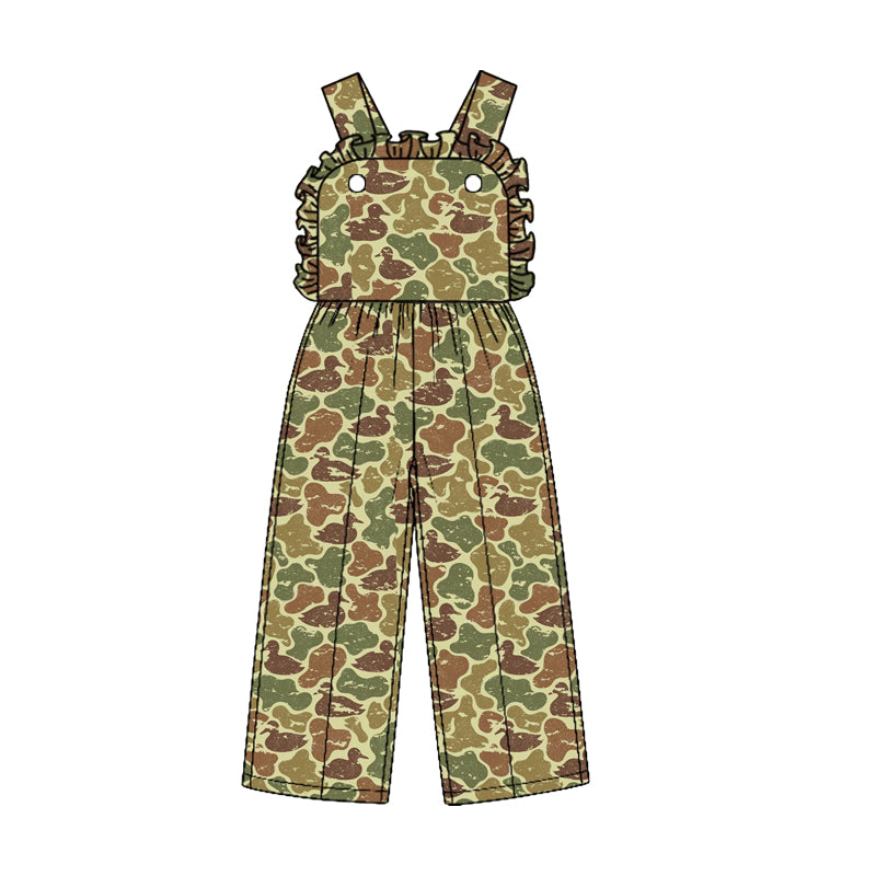 (Custom Design Preorder MOQ 5) Duck Camo Checkered Print Baby Girls Strap Jumpsuits Sisters Overall Styles Southern Sisters Wear