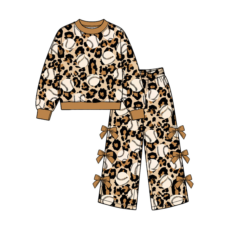 (Custom Design Preorder MOQ 5 Each) Baseball Leopard Print Girls Clothes Set Sisters Wear