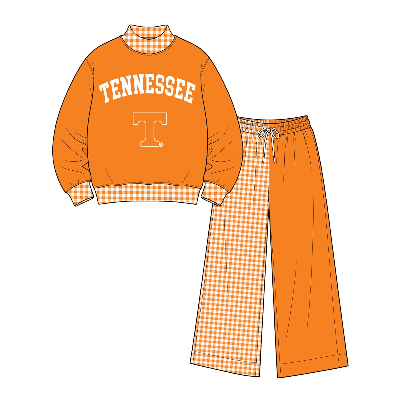 (Custom Design Preorder MOQ 5) Tennessee Mock Neck  Top with Patch Wide Leg Sport Team Set