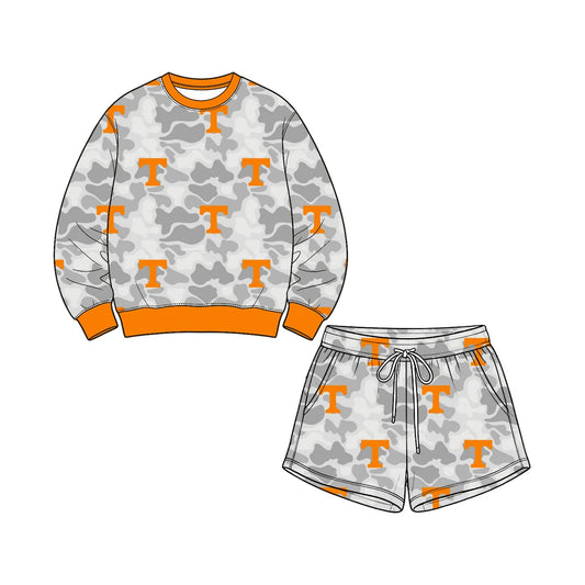 Preorder( 5  MOQ) Baby Girls Sport Team Tennessee Camo Long Sleeve Top Shorts Outfit