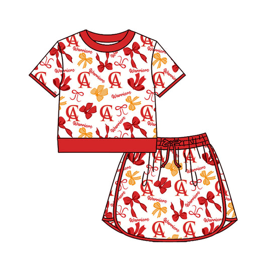 Preorder (moq 5)Baby Girls Bows Warriors Top Skirt Short Team Clothes Set
