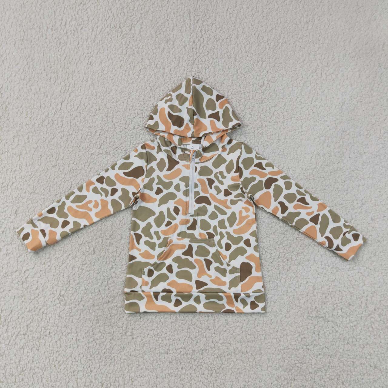 Kids Girls  Green Camo Long Sleeve Half Zipper Hoodie Top
