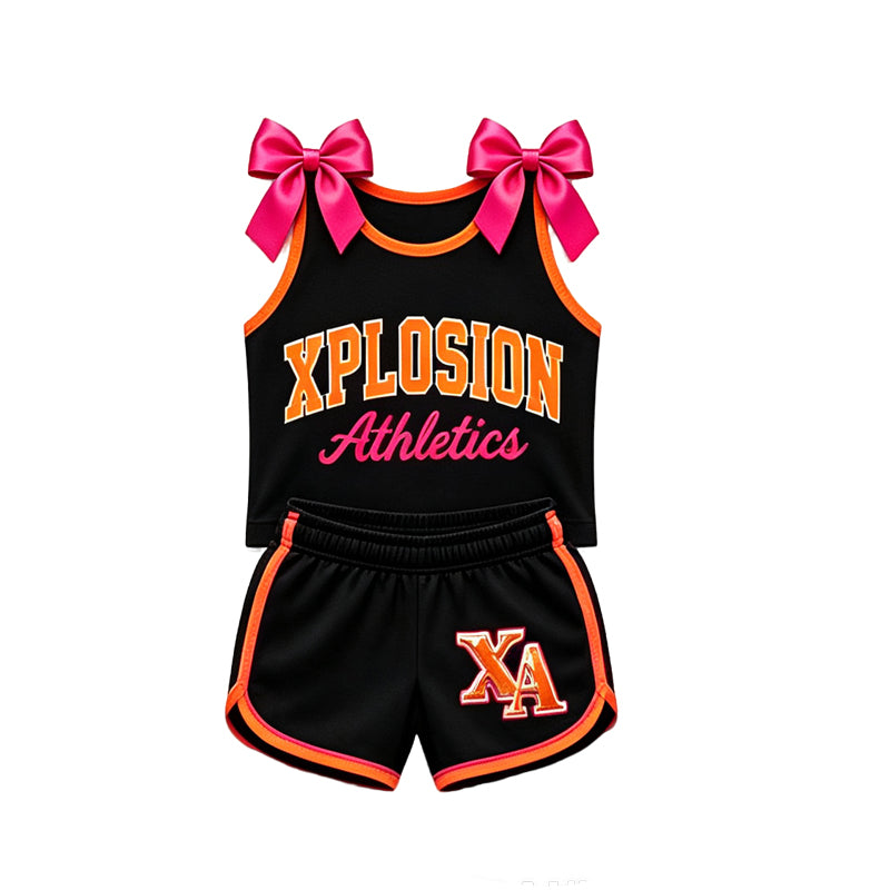 (Custom Design Preorder MOQ 5) Teams Xplosion Athletics Bows Vest Top Shorts Mommy and Me Summer Yoga Clothes Set
