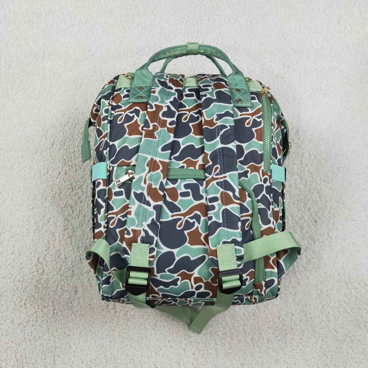 BA0404 Duck Embroidery  Green Camo Hunting Print Adult Baby Diaper Bags
