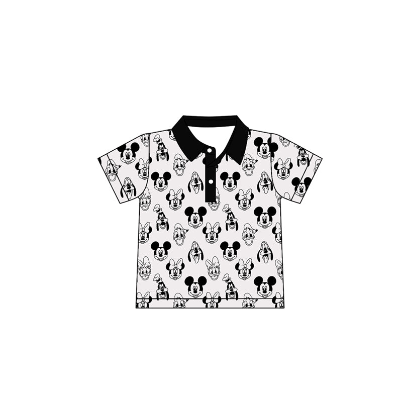 (Custom Design Preorder MOQ 5)  Cartoon Mouse Print Baby Boys Polo Summer Tee Shirts Top