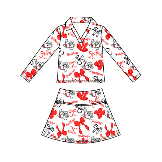 Preorder (moq 5)Baby Girls Bows Bulldogs Top Skirt Short Team Clothes Set