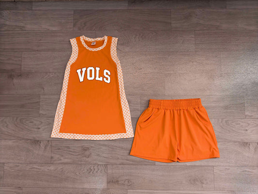 7.25 GSSO3852 Preorder Teams Orange VOLS Sleeveless Top Shorts Girls Summer Yoga Clothes Set