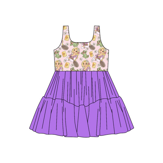 (Custom Design Preorder MOQ 5) Cartoon Princess Flowers Girls Sleeveless Tulle Dress