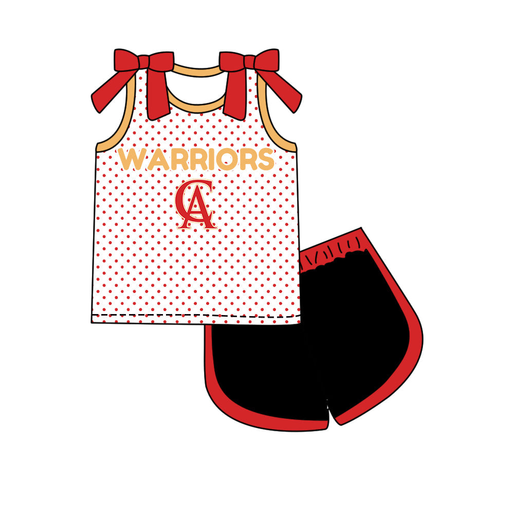 Preorder (moq 5)Baby Girls Bows Warriors Polka Dots Top Short Team Clothes Set