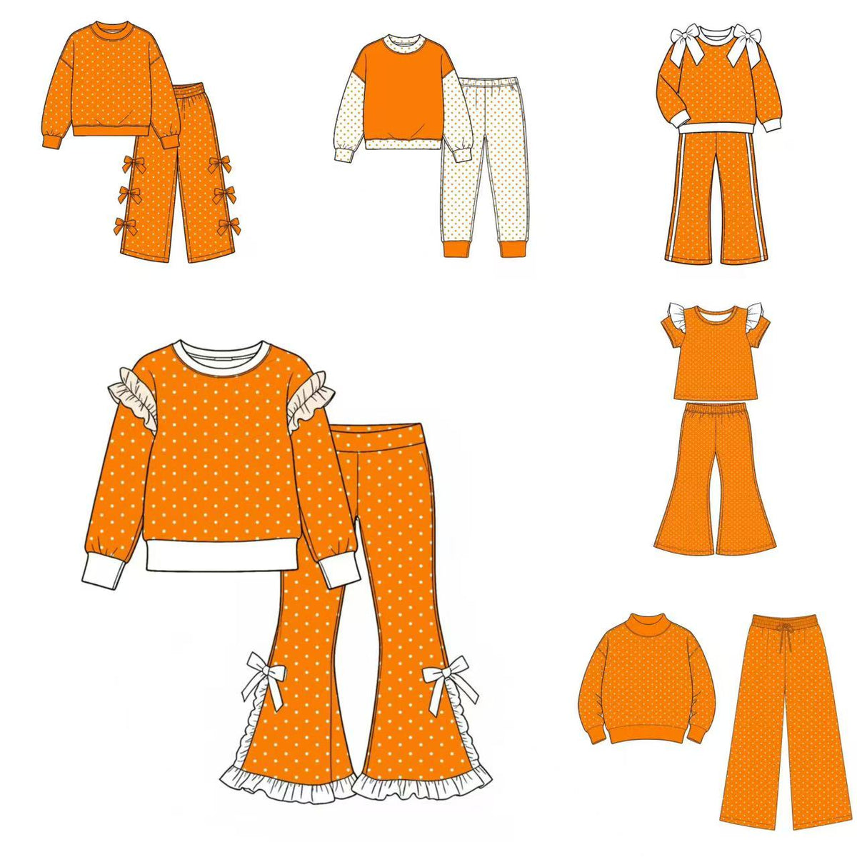 (Custom Design Preorder MOQ 5 Each)Teams Tennessee Blank Orange White Dots Print Girls Clothes Set Sisters Wear