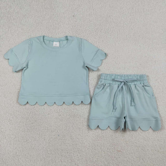 GSSO3174 Baby Girls Aqua Solid Color Cotton Scalloped Sets