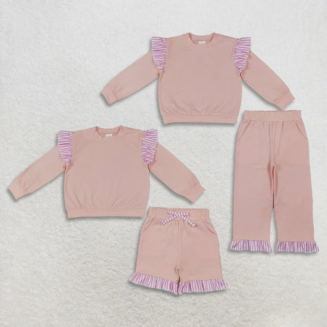 Sibling Kids Girls Pink Long Sleeve Top with Pants and Shorts Outfit