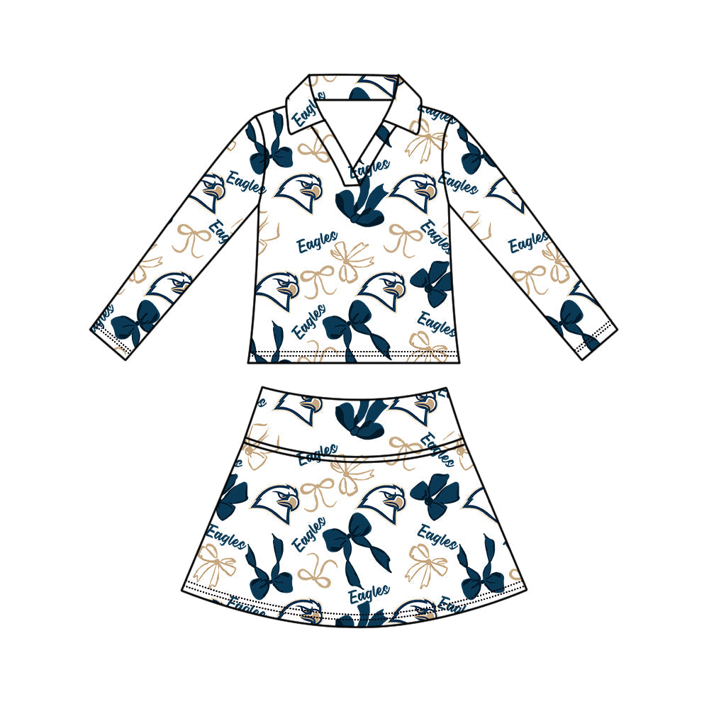 Preorder (moq 5)Baby Girls Bows Eagles Top Skirt Short Team Clothes Set
