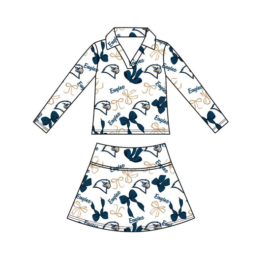 Preorder (moq 5)Baby Girls Bows Eagles Top Skirt Short Team Clothes Set