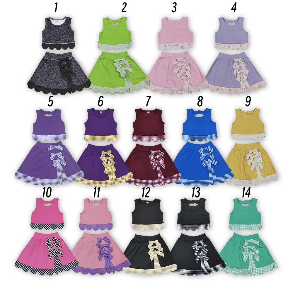 14 Colors Sibling Baby  Girls  Solid Color Tank Top Gingham Scallop Skort Active Outfit