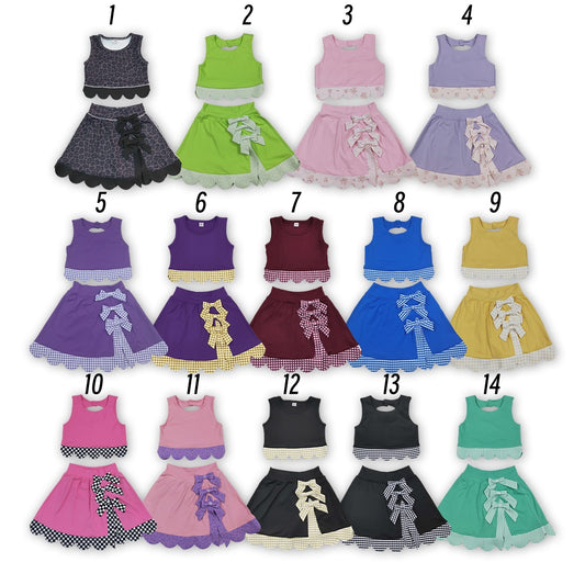 14 Colors Sibling Baby  Girls  Solid Color Tank Top Gingham Scallop Skort Active Outfit