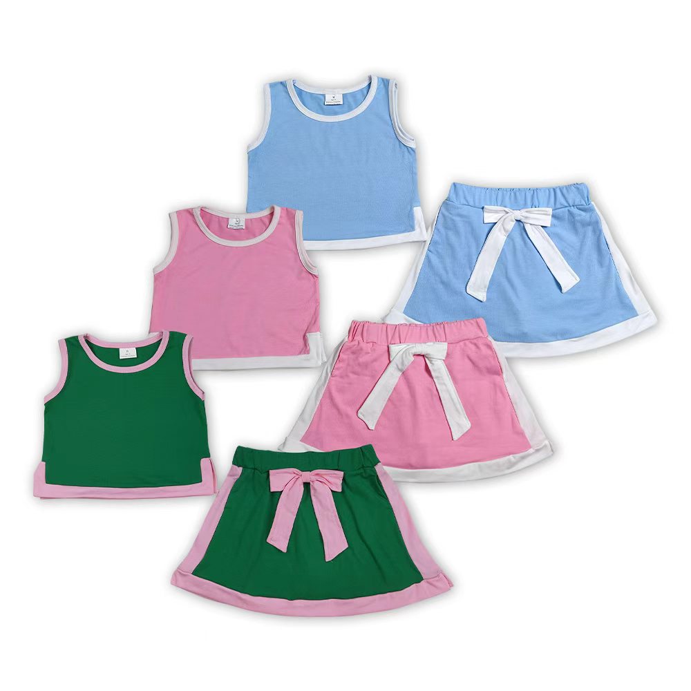 Sibling Baby Girls Cotton Solid Color Sleeveless Tank Top With Skort Outfit