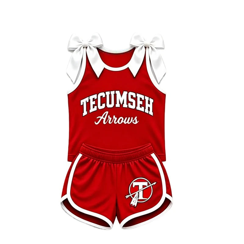 Preorder (moq 5) Baby Girls Tecumseh Sleeveless Top With Red  Short Team Clothes Sets