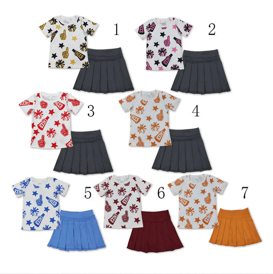 7 Colors Teams Cheer Stars Top Yoga Skort Girls Summer Active Clothes Set Sisters Styles