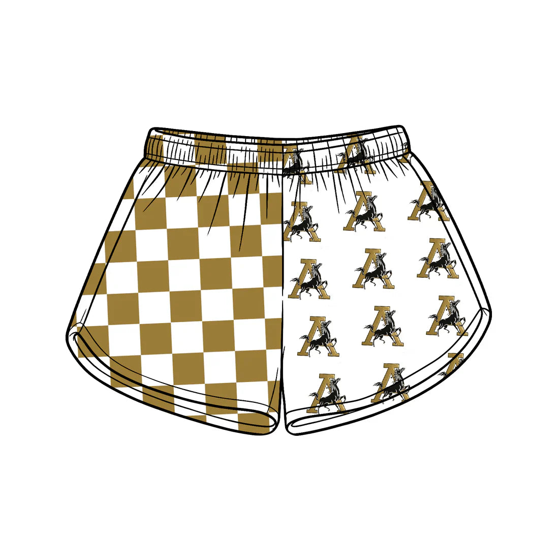 (Custom  Preorder MOQ 5) Baby Girls Gold Checked A Horses Team Shorts Bottom