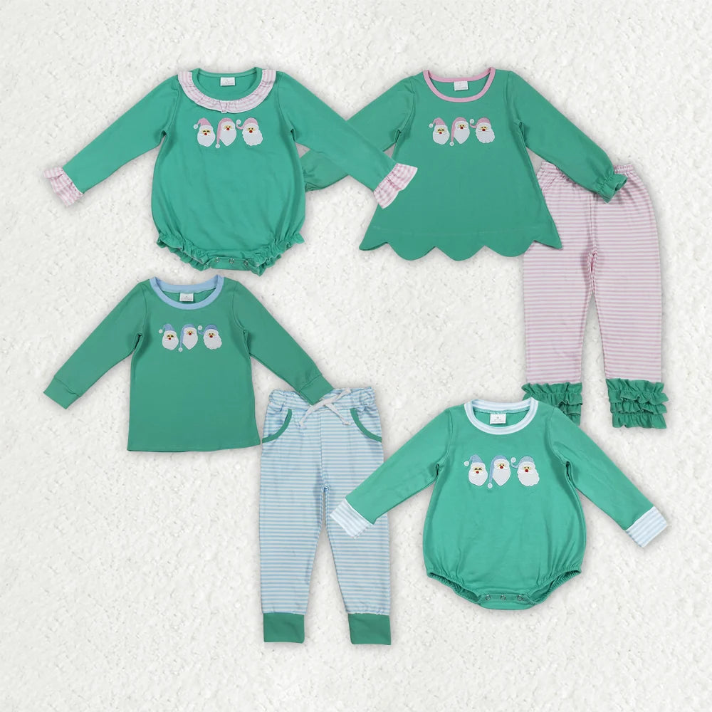 Sibling Baby Girls  Embroidery Santa Long Sleeve Outfit Romper