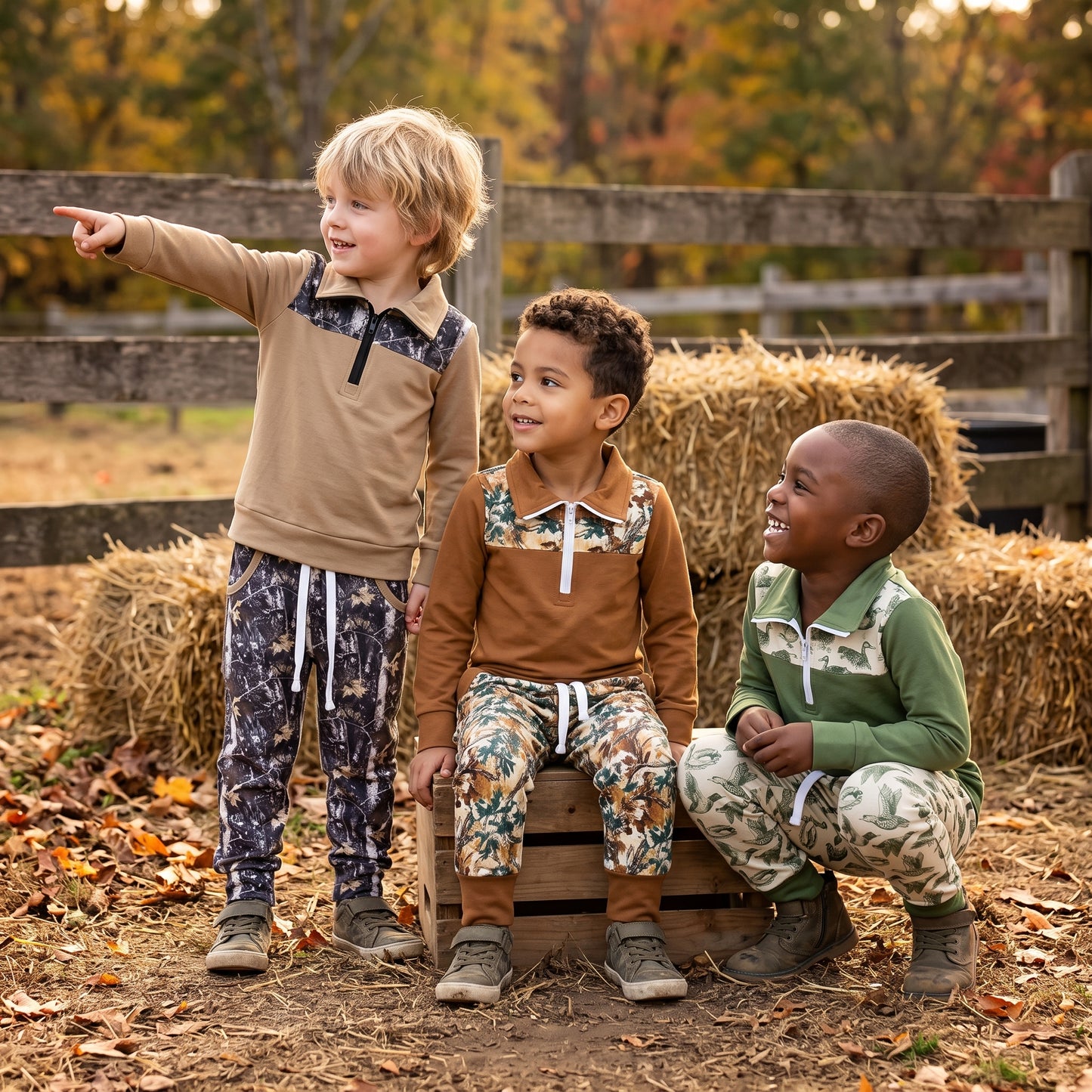 Sibling Baby Boys Camo Zipper Pullover Top Jogger Outfit