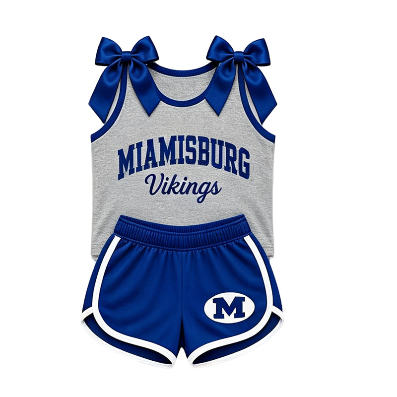 (Custom Design Preorder MOQ 5) Teams Miamisburg Vikings Bows Vest Top Shorts Mommy and Me Summer Yoga Clothes Set