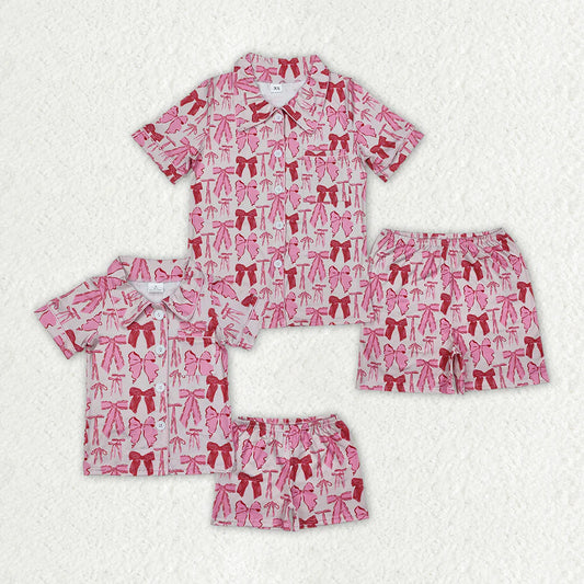 Mommy & Me Pink Bow Print Button-Up Pajama Set