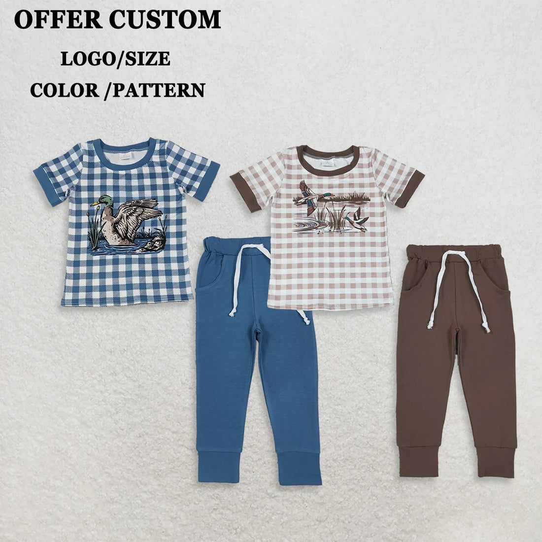 Sibling Baby Boys Mallard Duck Gingham Short Sleeve Top with Jogger Set