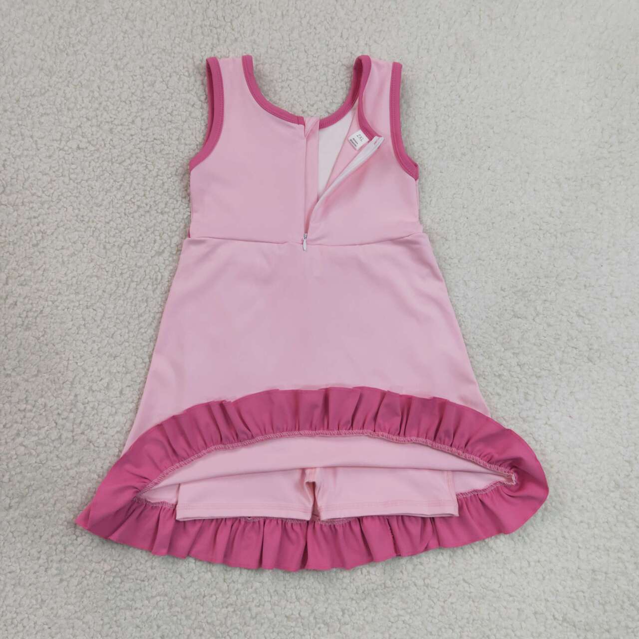 GSD4152 Pink Girls Sleeveless Ruffle Yoga Zipper Dress