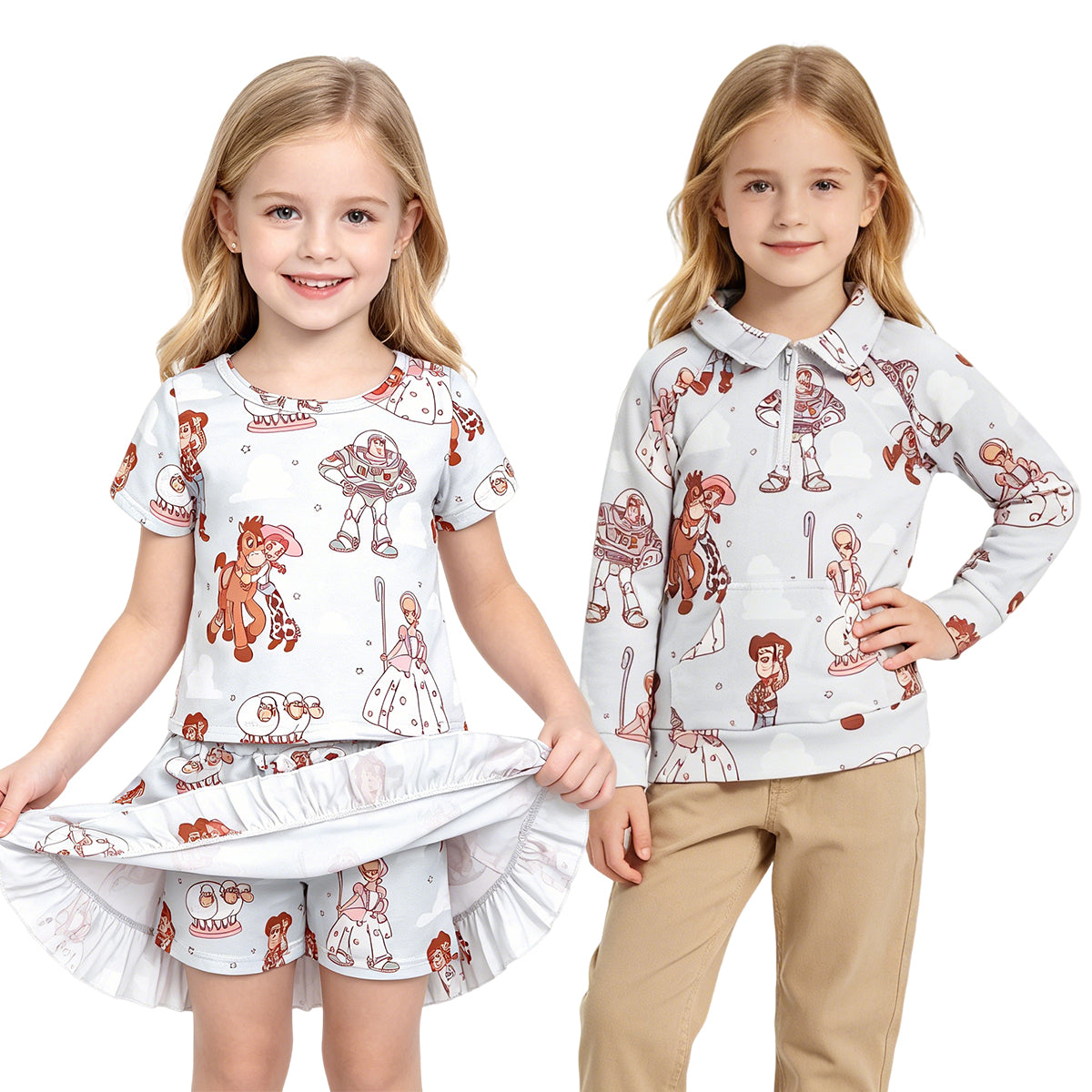 Sibling Baby Girls Cartoon Toy Outfit +Pullover Top