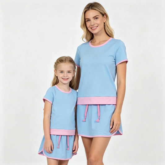 Mother Daughter Matching Tennis Skort Set, Blue Pink Mommy and Me Summer  Outfit