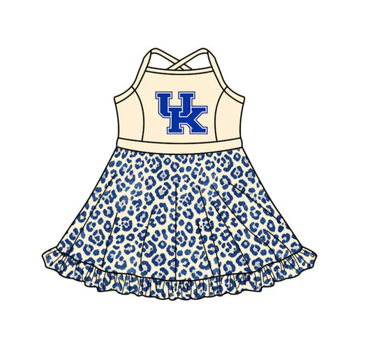 (Custom  Preorder MOQ 5) Baby Girls Strap Leopard UK Team Knee Length Dress