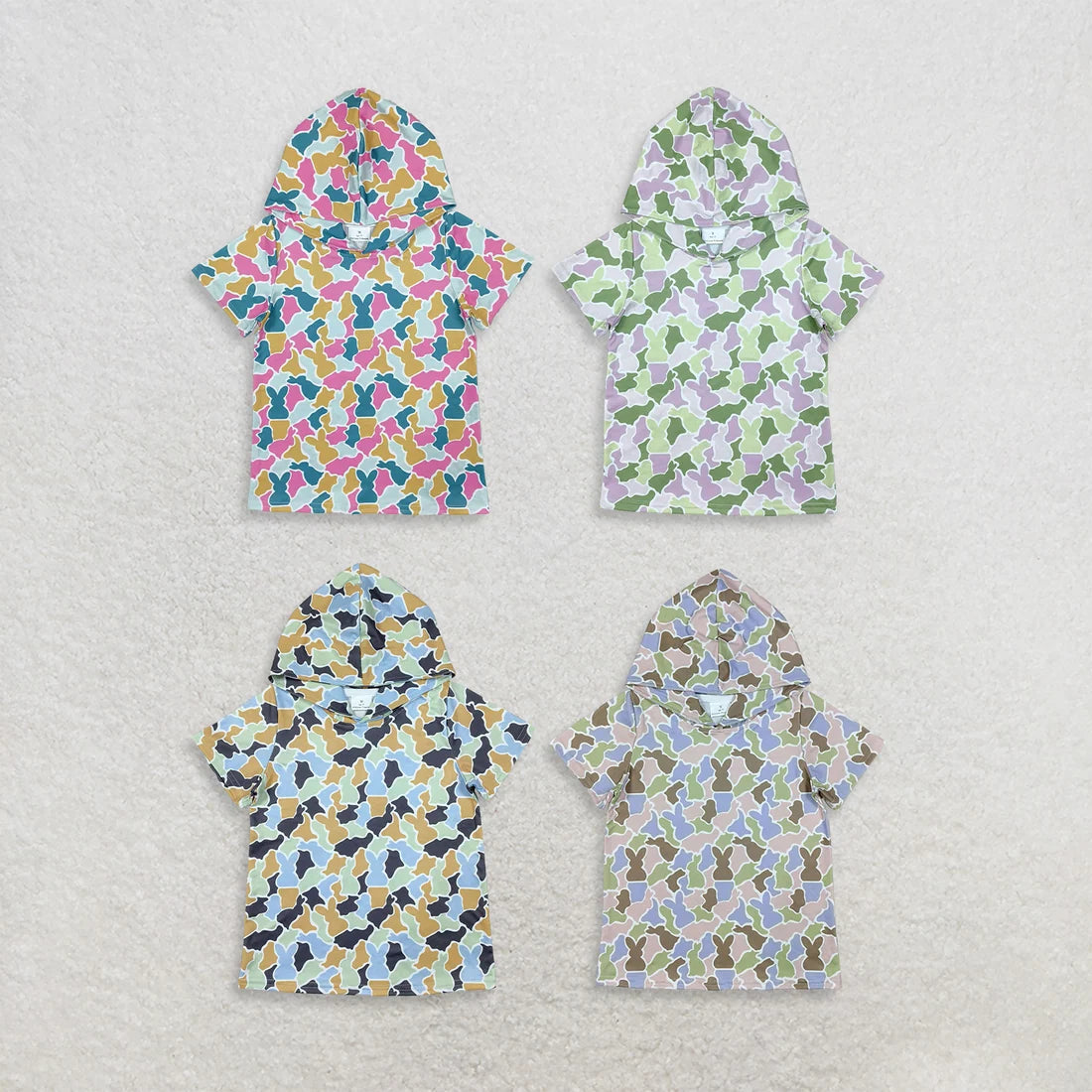 Sibling Toddler  Boys  Girls Easter Rabbit Camo Short Sleeve Hoodie Top