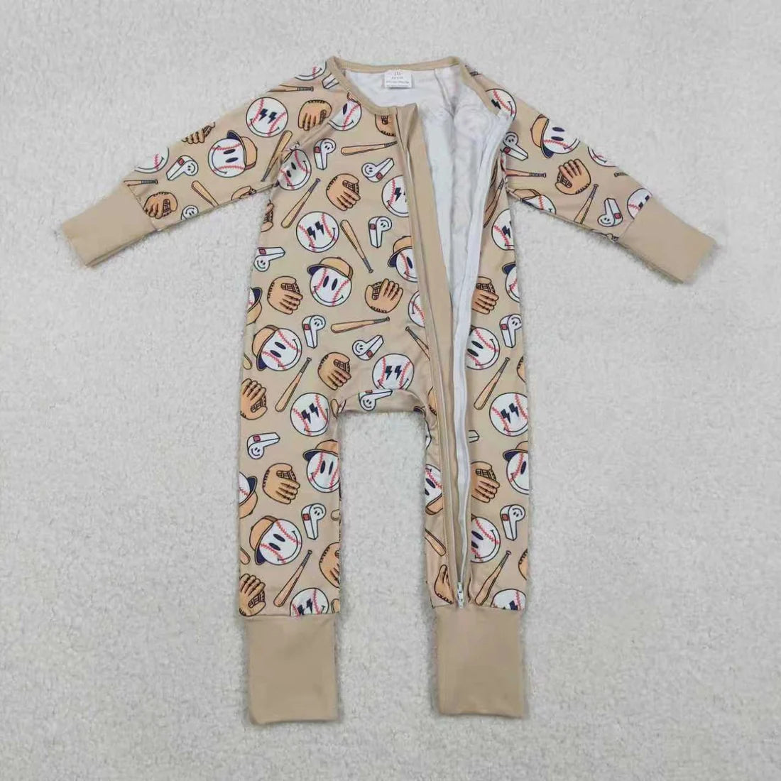 Sibling Baby Boys Baseball Long Sleeve Pajama Set Zipper Romper